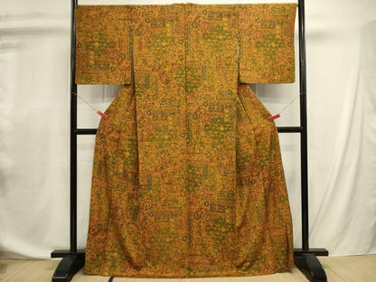 平和屋着物■上質な小紋　更紗花文　正絹　逸品　DABL0707ya