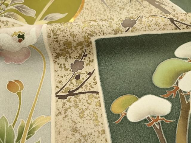 平和屋着物■豪華色留袖　駒刺繍　立波花文　金彩　正絹　逸品　DABL0709ya