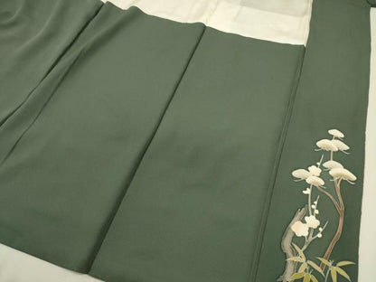 平和屋着物■豪華色留袖　駒刺繍　立波花文　金彩　正絹　逸品　DABL0709ya