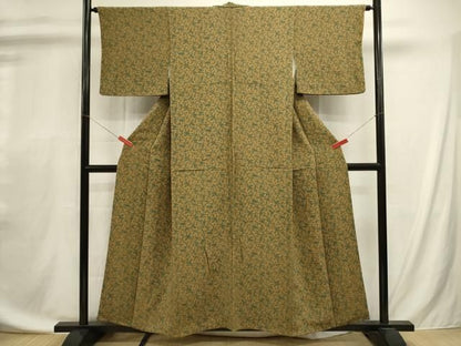 平和屋着物■上質な小紋　花唐草文　鬼しぼ縮緬　正絹　逸品　DABL0716ya