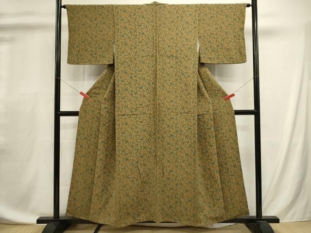 平和屋着物■上質な小紋　花唐草文　鬼しぼ縮緬　正絹　逸品　DABL0716ya