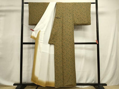 平和屋着物■上質な小紋　花唐草文　鬼しぼ縮緬　正絹　逸品　DABL0716ya