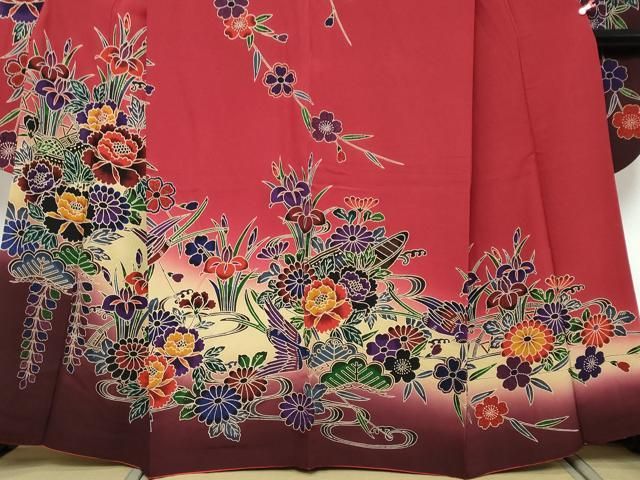 平和屋着物●豪華振袖　紅型　流水花鳥文　暈し染め　やまと誂製　正絹　逸品　DABL1001ud