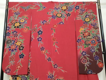 平和屋着物●豪華振袖　紅型　流水花鳥文　暈し染め　やまと誂製　正絹　逸品　DABL1001ud