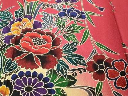 平和屋着物●豪華振袖　紅型　流水花鳥文　暈し染め　やまと誂製　正絹　逸品　DABL1001ud
