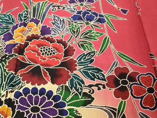 平和屋着物●豪華振袖　紅型　流水花鳥文　暈し染め　やまと誂製　正絹　逸品　DABL1001ud