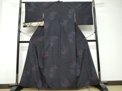 平和屋着物●本場結城玉紬　80亀甲　飛び亀甲柄　雪輪草花文　証紙付き　結織苑　正絹　逸品　DABL1002ud