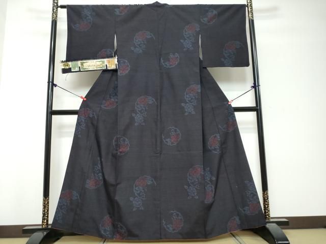 平和屋着物●本場結城玉紬　80亀甲　飛び亀甲柄　雪輪草花文　証紙付き　結織苑　正絹　逸品　DABL1002ud
