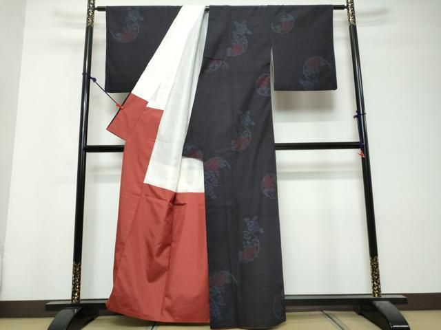 平和屋着物●本場結城玉紬　80亀甲　飛び亀甲柄　雪輪草花文　証紙付き　結織苑　正絹　逸品　DABL1002ud