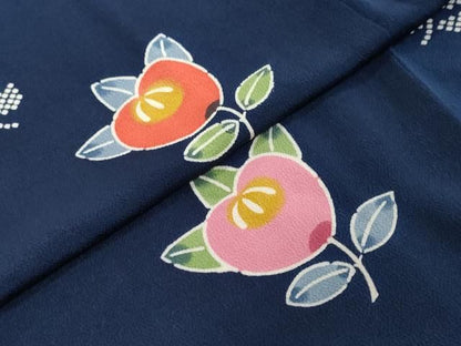平和屋着物●上質な小紋　型染め　草花文　鬼しぼ縮緬　正絹　逸品　DABL1005ud