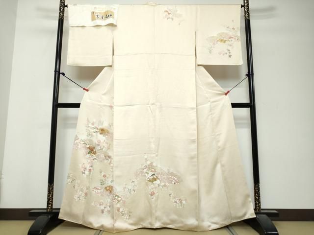 平和屋着物●訪問着　駒刺繍　吉澤友禅　雪輪草花文　金彩　鈴乃屋扱い　反端付き　正絹　逸品　DABL1008ud