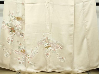 平和屋着物●訪問着　駒刺繍　吉澤友禅　雪輪草花文　金彩　鈴乃屋扱い　反端付き　正絹　逸品　DABL1008ud