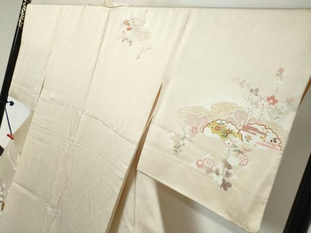 平和屋着物●訪問着　駒刺繍　吉澤友禅　雪輪草花文　金彩　鈴乃屋扱い　反端付き　正絹　逸品　DABL1008ud