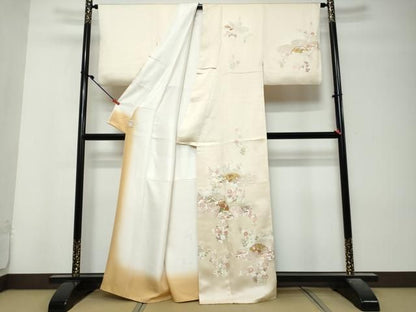 平和屋着物●訪問着　駒刺繍　吉澤友禅　雪輪草花文　金彩　鈴乃屋扱い　反端付き　正絹　逸品　DABL1008ud