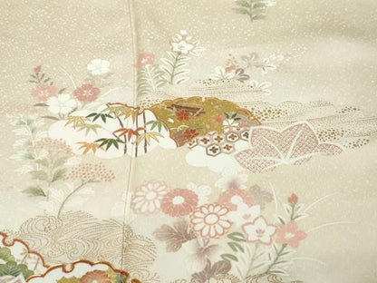 平和屋着物●訪問着　駒刺繍　吉澤友禅　雪輪草花文　金彩　鈴乃屋扱い　反端付き　正絹　逸品　DABL1008ud