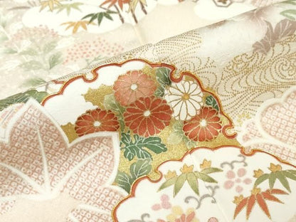 平和屋着物●訪問着　駒刺繍　吉澤友禅　雪輪草花文　金彩　鈴乃屋扱い　反端付き　正絹　逸品　DABL1008ud