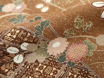 平和屋着物●訪問着　枝花文　暈し染め　金彩　正絹　逸品　DABL1011ud