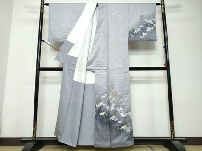 平和屋着物●中国三大刺繍　汕頭刺繍　スワトウ刺繍　訪問着　短冊草花文　暈し染め　金糸　正絹　逸品　DABL1012ud