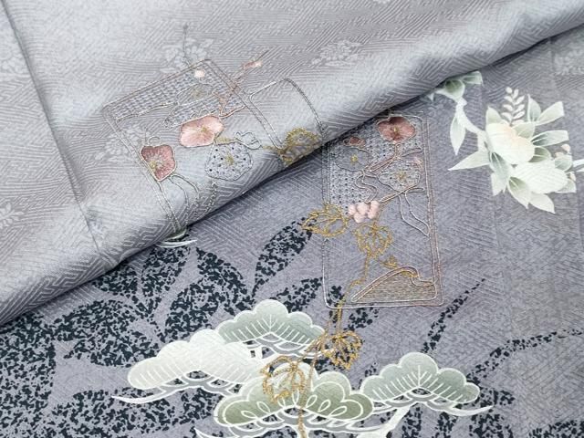 平和屋着物●中国三大刺繍　汕頭刺繍　スワトウ刺繍　訪問着　短冊草花文　暈し染め　金糸　正絹　逸品　DABL1012ud