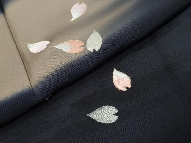 平和屋着物●訪問着　駒刺繍　舞桜文　黒地　銀糸　正絹　逸品　DABL1014ud