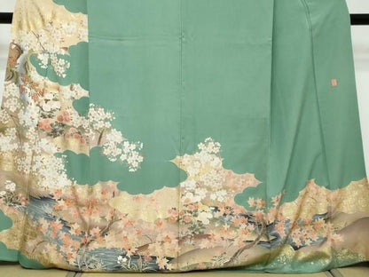 平和屋着物●訪問着　作家物　刺繍　花鳥文　金銀彩　正絹　逸品　DABL1018ud