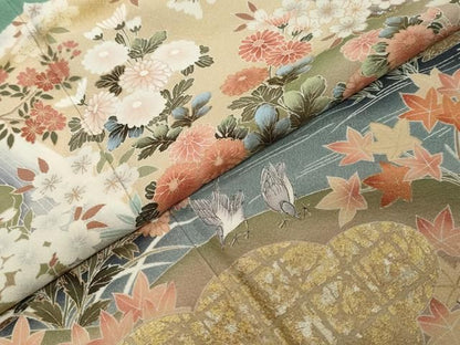 平和屋着物●訪問着　作家物　刺繍　花鳥文　金銀彩　正絹　逸品　DABL1018ud