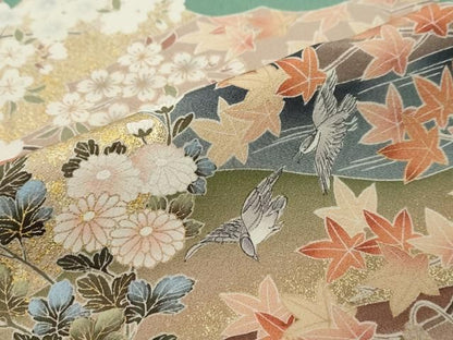 平和屋着物●訪問着　作家物　刺繍　花鳥文　金銀彩　正絹　逸品　DABL1018ud