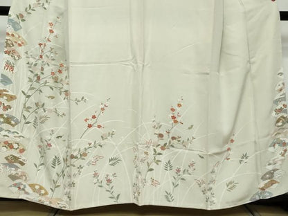 平和屋着物●訪問着　扇面草花文　金彩　高島屋扱い　正絹　逸品　DABL1024ud