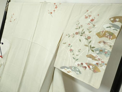 平和屋着物●訪問着　扇面草花文　金彩　高島屋扱い　正絹　逸品　DABL1024ud
