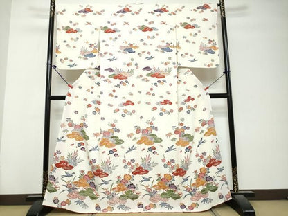 平和屋着物●訪問着　型染め　花鳥文　正絹　逸品　DABL1034ud