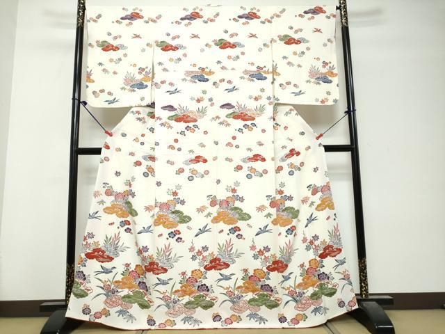 平和屋着物●訪問着　型染め　花鳥文　正絹　逸品　DABL1034ud