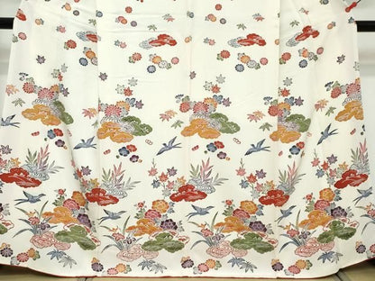 平和屋着物●訪問着　型染め　花鳥文　正絹　逸品　DABL1034ud