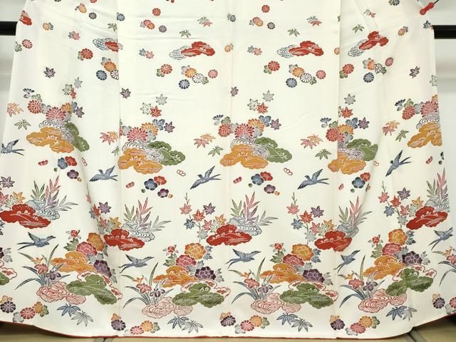 平和屋着物●訪問着　型染め　花鳥文　正絹　逸品　DABL1034ud