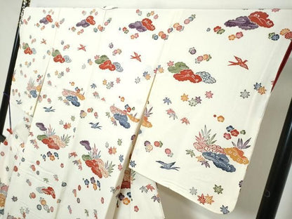 平和屋着物●訪問着　型染め　花鳥文　正絹　逸品　DABL1034ud