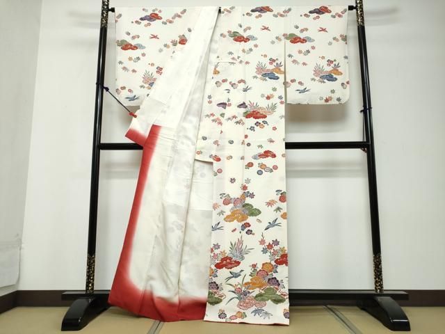 平和屋着物●訪問着　型染め　花鳥文　正絹　逸品　DABL1034ud