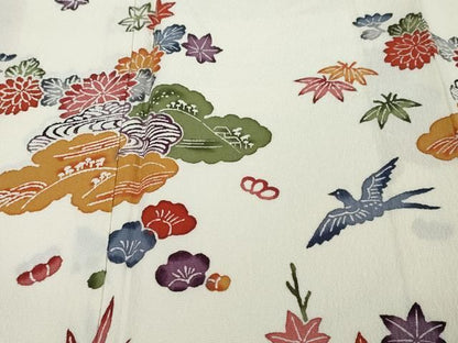 平和屋着物●訪問着　型染め　花鳥文　正絹　逸品　DABL1034ud
