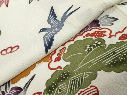 平和屋着物●訪問着　型染め　花鳥文　正絹　逸品　DABL1034ud