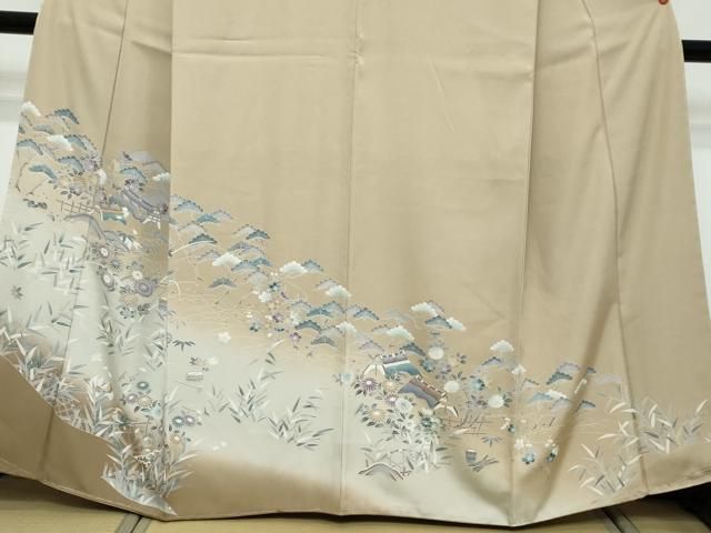 平和屋着物●訪問着　友禅　風景花鳥文　暈し染め　正絹　逸品　未使用　DABL1037ud