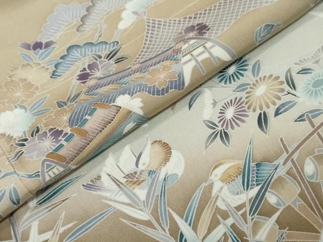 平和屋着物●訪問着　友禅　風景花鳥文　暈し染め　正絹　逸品　未使用　DABL1037ud