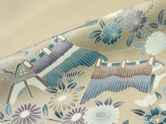 平和屋着物●訪問着　友禅　風景花鳥文　暈し染め　正絹　逸品　未使用　DABL1037ud
