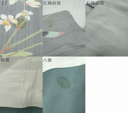 平和屋着物●訪問着　友禅　紬地　草花文　正絹　逸品　DABL1041ud