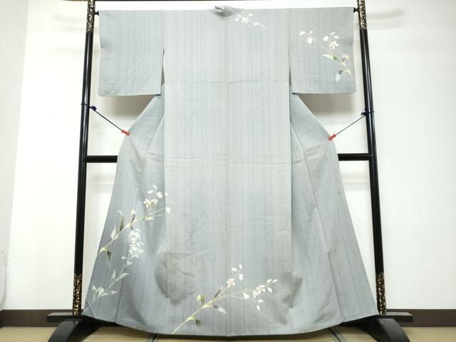 平和屋着物●訪問着　友禅　紬地　草花文　正絹　逸品　DABL1041ud