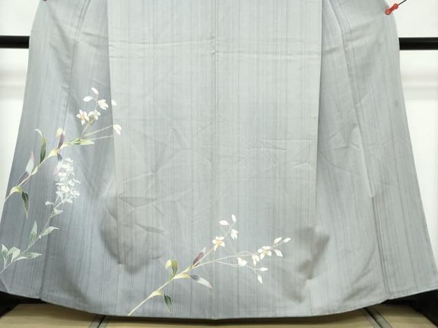 平和屋着物●訪問着　友禅　紬地　草花文　正絹　逸品　DABL1041ud