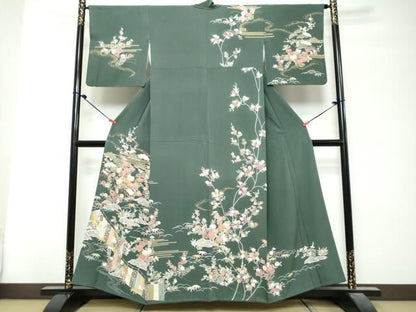 平和屋着物●訪問着　駒刺繍　吉祥草花文　金彩　正絹　逸品　DABL1042ud