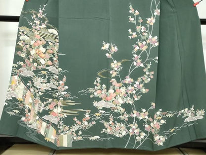 平和屋着物●訪問着　駒刺繍　吉祥草花文　金彩　正絹　逸品　DABL1042ud