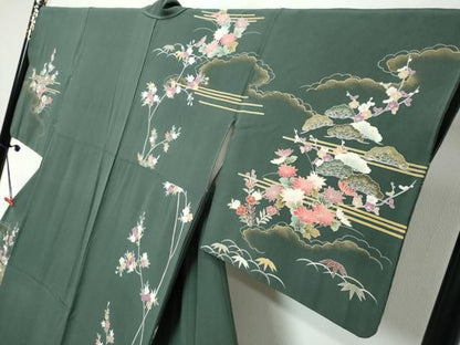 平和屋着物●訪問着　駒刺繍　吉祥草花文　金彩　正絹　逸品　DABL1042ud