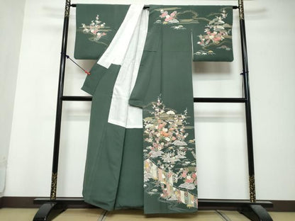 平和屋着物●訪問着　駒刺繍　吉祥草花文　金彩　正絹　逸品　DABL1042ud