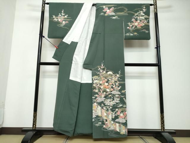 平和屋着物●訪問着　駒刺繍　吉祥草花文　金彩　正絹　逸品　DABL1042ud