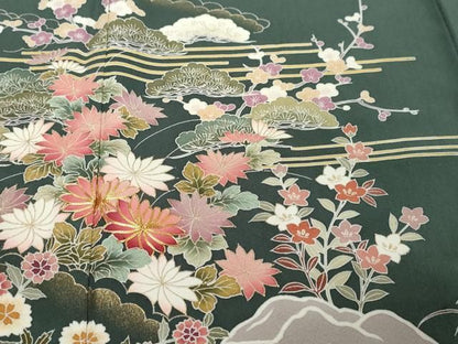平和屋着物●訪問着　駒刺繍　吉祥草花文　金彩　正絹　逸品　DABL1042ud