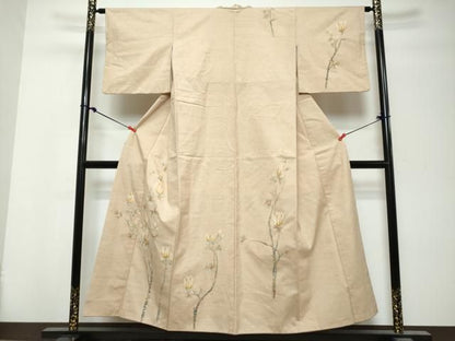 平和屋着物●訪問着　紬地　枝花文　正絹　逸品　DABL1045ud